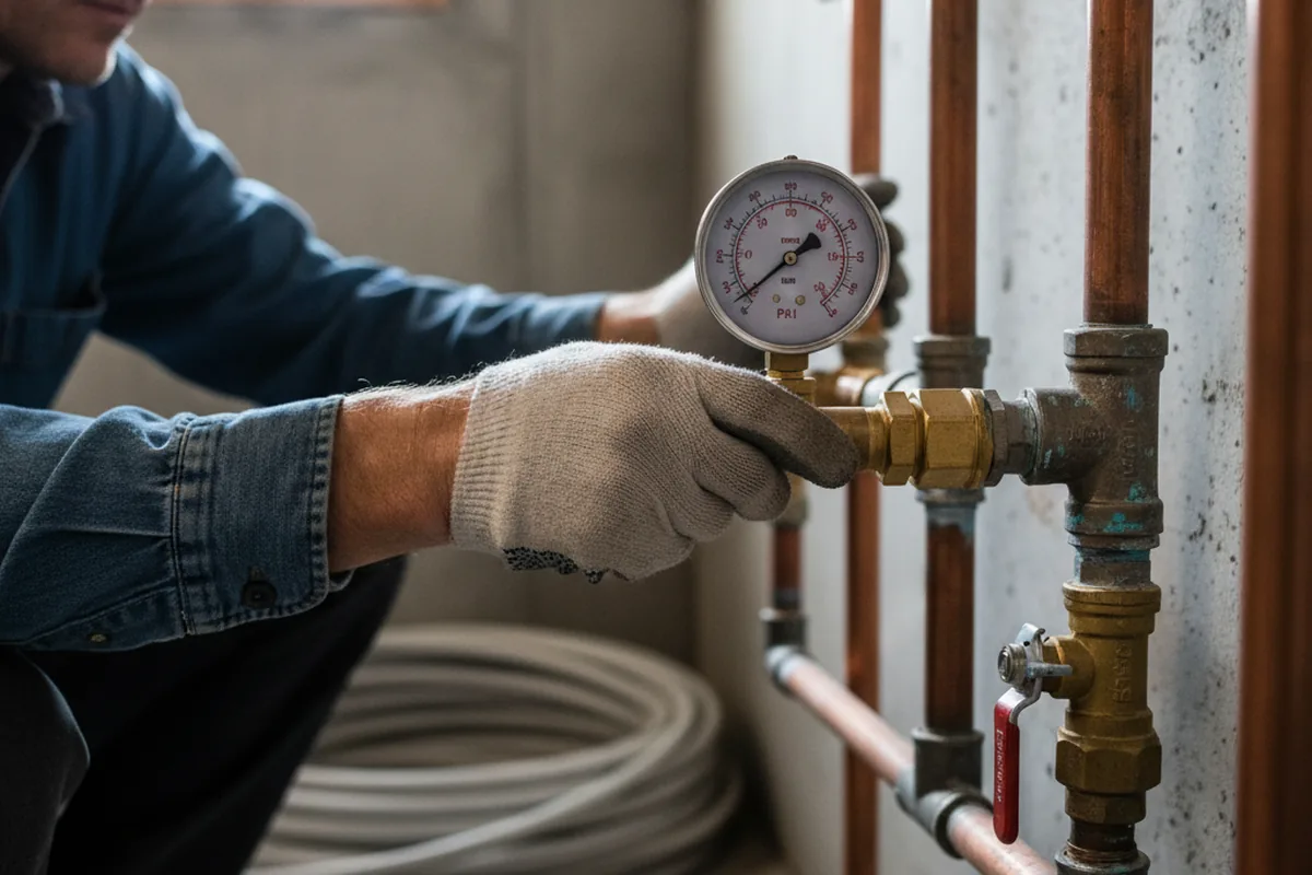 Pressure testing a repaired line during Water Line Repair in Transfer